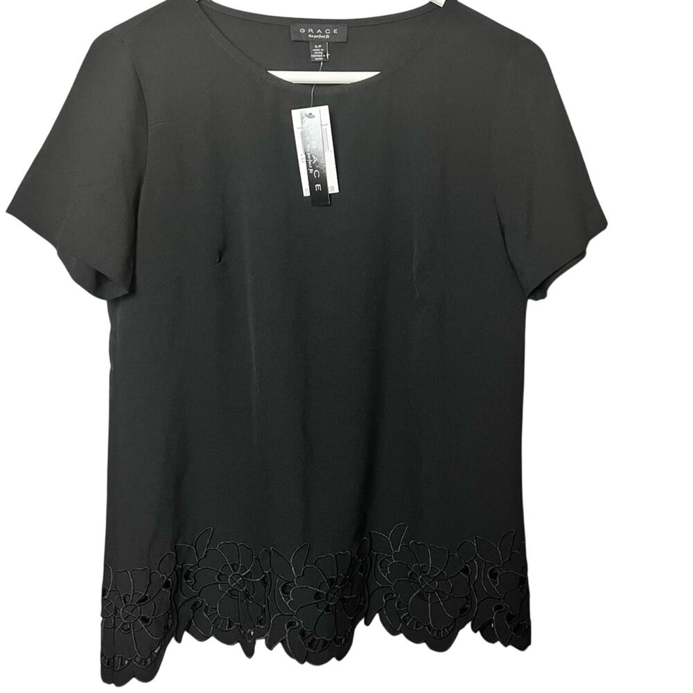 Grace the Perfect Fit Womens Short Sleeve Professional Office Black Blouse Sz S